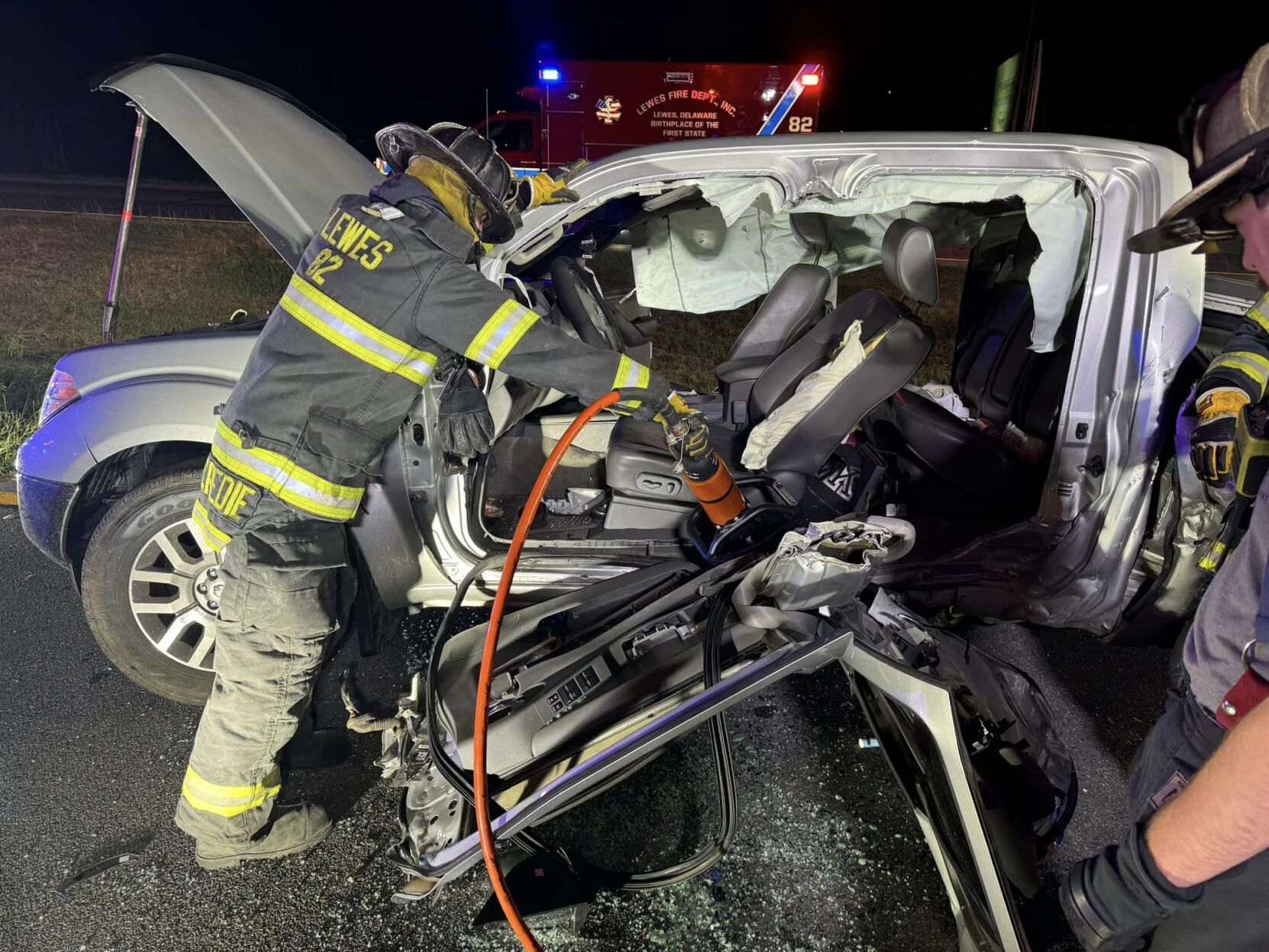 One trapped and extricated during three car collision in Lewes